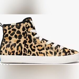 Kate Spade/ Keds Kickstart Hi Calf Hair Leopard Sneakers, Size 7